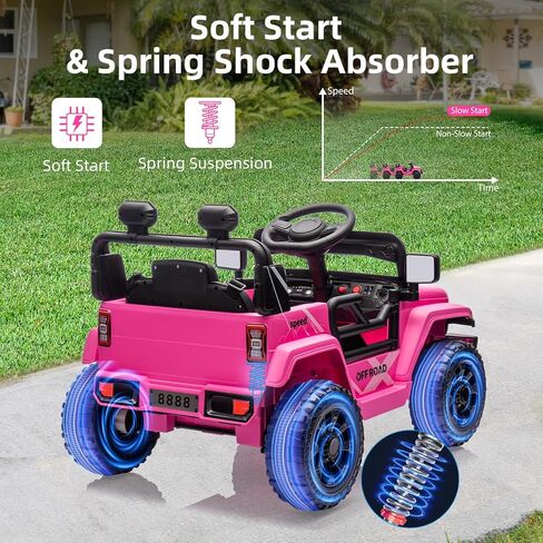 12V Ride On Truck Car, Toddler Ride On Toy w/Parent Remote Control, Steering Wheel Music, 4-Wheel Spring Suspension, Led Lights, 2 Speeds, Kids Electric Vehicles for Age 2-5 in Kuwait