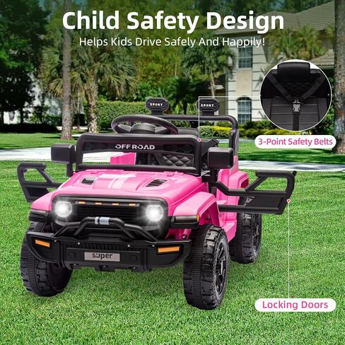 12V Ride On Truck Car, Toddler Ride On Toy w/Parent Remote Control, Steering Wheel Music, 4-Wheel Spring Suspension, Led Lights, 2 Speeds, Kids Electric Vehicles for Age 2-5 in Kuwait