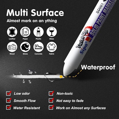 Sipa Permanent Solid Paint Markers, Twist Long-Lasting Paint Pens for Window, Wood,Metal and Glass Marker, 1 Pack (White) in Saudi Arabia