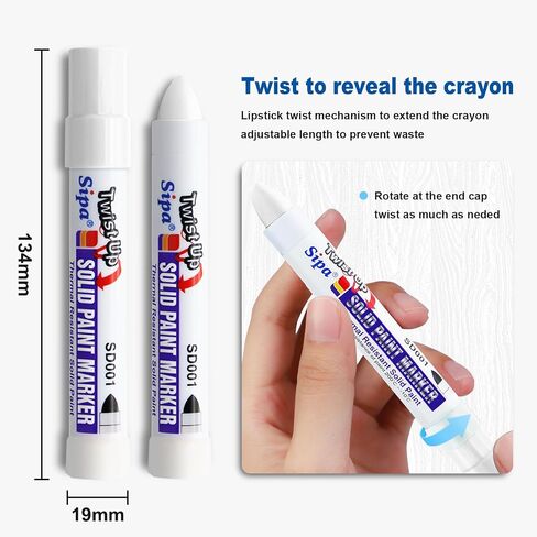 Sipa Permanent Solid Paint Markers, Twist Long-Lasting Paint Pens for Window, Wood,Metal and Glass Marker, 1 Pack (White) in Saudi Arabia