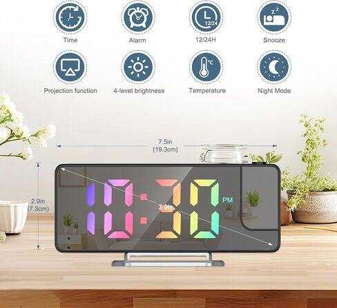 أحدث ساعة منبه إسقاط 7.9 بوصة، ساعة رقمية مع جهاز عرض قابل للدوران 180 درجة، سطوع قابل للتعديل، منبه مزدوج، شاشة كبيرة، 12/24 ساعة، عرض درجة الحرارة، قيلولة بعد الظهر للنوم الثقيل in Kuwait