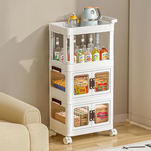 3-Tier Rolling Utility Cart with Drawer,Plastic Storage Bins with Lids,Multifunctional Storage Organizer with Plastic Shelf & Wheels,Storage Cart for Kitchen,Bathroom,Living Room,Office (2Doors 1High) in Saudi Arabia