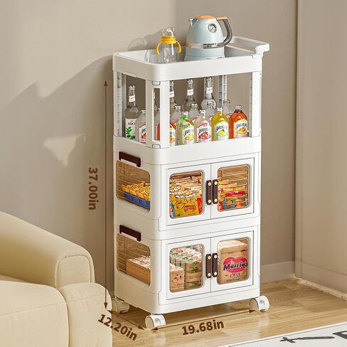 3-Tier Rolling Utility Cart with Drawer,Plastic Storage Bins with Lids,Multifunctional Storage Organizer with Plastic Shelf & Wheels,Storage Cart for Kitchen,Bathroom,Living Room,Office (2Doors 1High) in Saudi Arabia