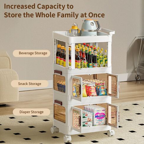 3-Tier Rolling Utility Cart with Drawer,Plastic Storage Bins with Lids,Multifunctional Storage Organizer with Plastic Shelf & Wheels,Storage Cart for Kitchen,Bathroom,Living Room,Office (2Doors 1High) in Saudi Arabia