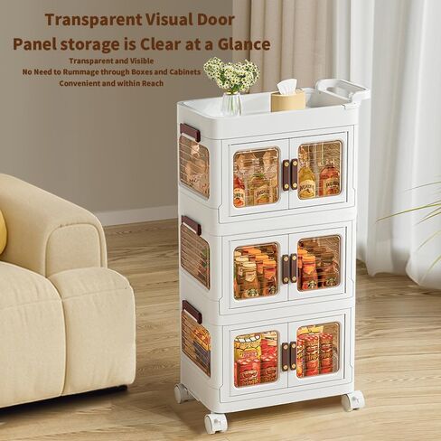 3-Tier Rolling Utility Cart with Drawer,Plastic Storage Bins with Lids,Multifunctional Storage Organizer with Plastic Shelf & Wheels,Storage Cart for Kitchen,Bathroom,Living Room,Office (2Doors 1High) in Saudi Arabia