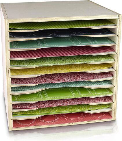Tavenly Natural Wood Finish Paper Storage Organizer Cube - Improved Perfect for Sizes 12 x 12-12 Tray File Box Organizer - Classroom & Office Desk Accessories - 12 Slot Paper Organizer for Desk in Saudi Arabia