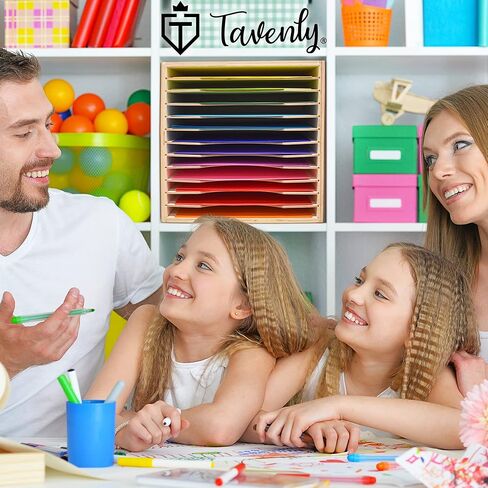 Tavenly Natural Wood Finish Paper Storage Organizer Cube - Improved Perfect for Sizes 12 x 12-12 Tray File Box Organizer - Classroom & Office Desk Accessories - 12 Slot Paper Organizer for Desk in Saudi Arabia