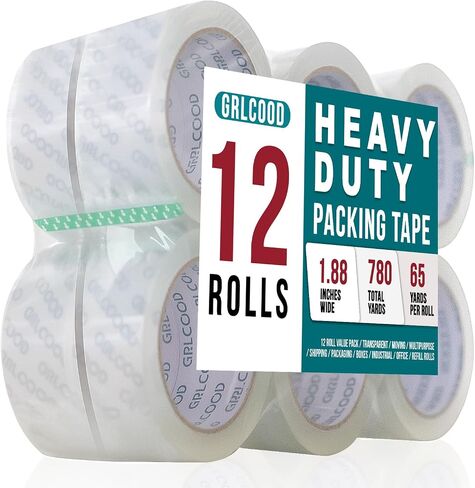 Clear Packing Tape, 12 Rolls Heavy Duty Packing Tape 1.88 Inches Wide 65 Yards Per Roll 780 Total Yards, Clear Tape is Ideal for Home Office and Transportation in Kuwait