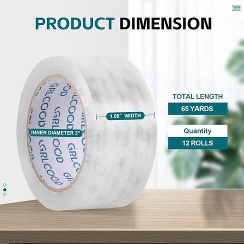 Clear Packing Tape, 12 Rolls Heavy Duty Packing Tape 1.88 Inches Wide 65 Yards Per Roll 780 Total Yards, Clear Tape is Ideal for Home Office and Transportation in Kuwait