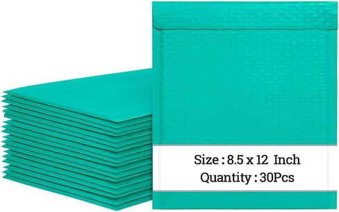 8.5 x 12 Inch Padded Envelope 30 Pack, Self-Seal Poly Bubble Mailers, Waterproof Shipping Bags for Small Business, Teal in Saudi Arabia