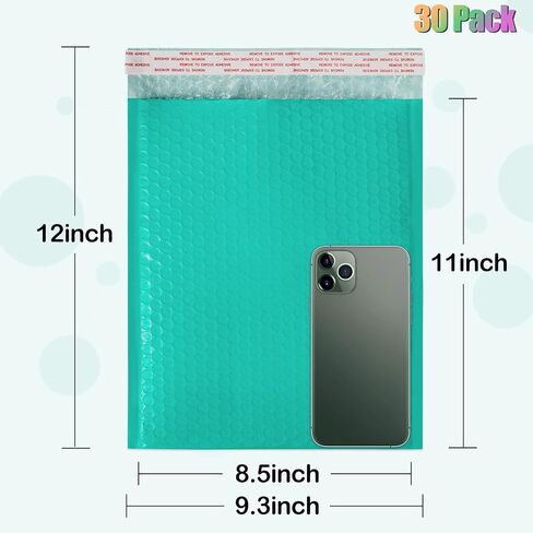 8.5 x 12 Inch Padded Envelope 30 Pack, Self-Seal Poly Bubble Mailers, Waterproof Shipping Bags for Small Business, Teal in Saudi Arabia