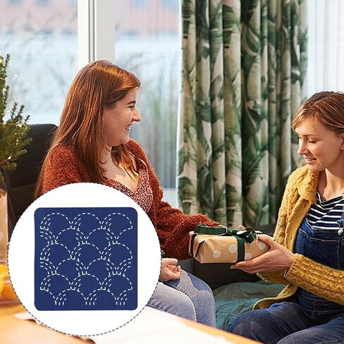 FREEBLOSS 4 مجموعة DIY Sashiko Coaster Kit أنماط التطريز القابلة للذوبان في الماء كشتبان مجموعة الخياطة مجموعة التطريز الكاملة تتضمن خيط ساشيكو والإبر ومجموعة صنع كوستر القماش لمحبي التطريز in Kuwait