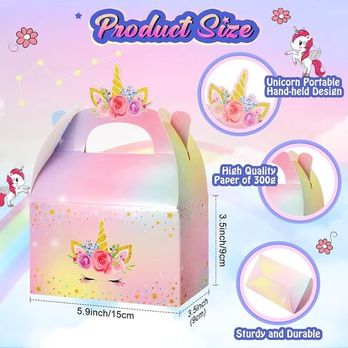 Leinuosen Unicorn Gift Boxes Party Supplies Cute Party Favor Boxes Rainbow Theme Treat Boxes Candy Goodies Gift Boxes for Girls Boys Kids Birthday Party Decorations Supplies (Unicorn, 24 Pieces) in Saudi Arabia