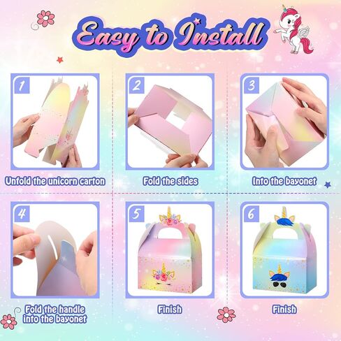 Leinuosen Unicorn Gift Boxes Party Supplies Cute Party Favor Boxes Rainbow Theme Treat Boxes Candy Goodies Gift Boxes for Girls Boys Kids Birthday Party Decorations Supplies (Unicorn, 24 Pieces) in Saudi Arabia