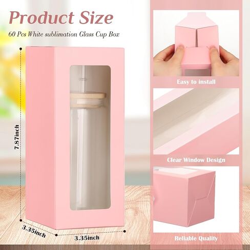 60 Pcs Gift Boxes with Ribbon for Sublimation Glass Exhibition Transparent Tumbler Gift Boxes for 12oz 16oz 20oz Glass Jar Shipping Packaging(White) in Kuwait