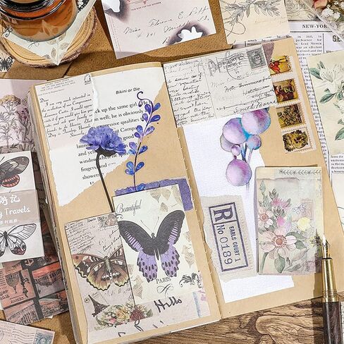 Vintage Scrapbook Paper Pack -240 Sheets Decorative Paper Aesthetic Stationery Journaling Supplies Vintage Paper for Writing Drawing Photo Travel Journal DIY Art Craft(4styles，3.15 x 1.97 Inches) in Saudi Arabia