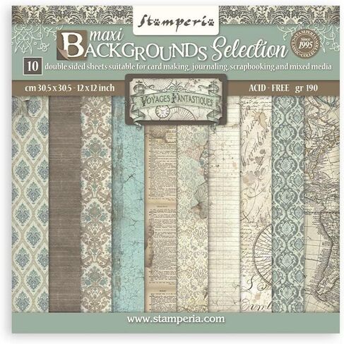 Stamperia Scrapbooking Pad 10 Sheets 30.5 x 30.5 (12x12) Maxi Background Selection Voyages Fantastiques, 12 x 12 inch, Multicoloured in Saudi Arabia