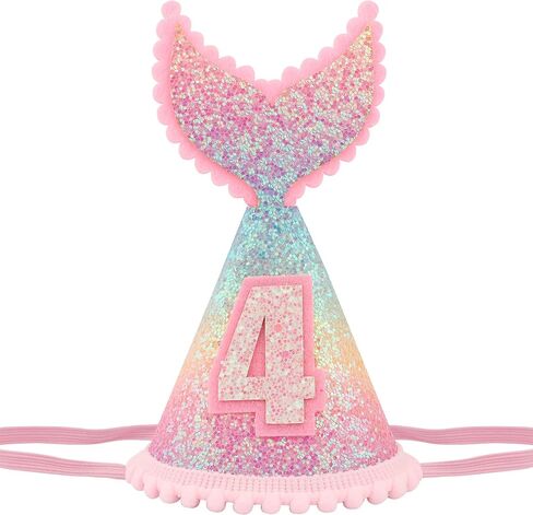 5 years old Mermaid Tail Birthday Hat for Baby Girl Pink Sparkle Sequined Mermaid Tail Headband Princess Birthday Party Supplies in Saudi Arabia