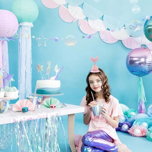 5 years old Mermaid Tail Birthday Hat for Baby Girl Pink Sparkle Sequined Mermaid Tail Headband Princess Birthday Party Supplies in Saudi Arabia