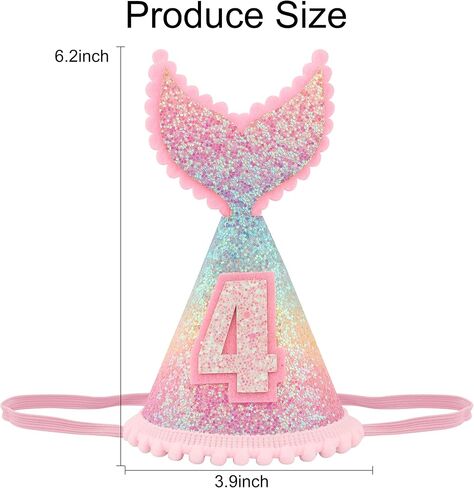 5 years old Mermaid Tail Birthday Hat for Baby Girl Pink Sparkle Sequined Mermaid Tail Headband Princess Birthday Party Supplies in Saudi Arabia