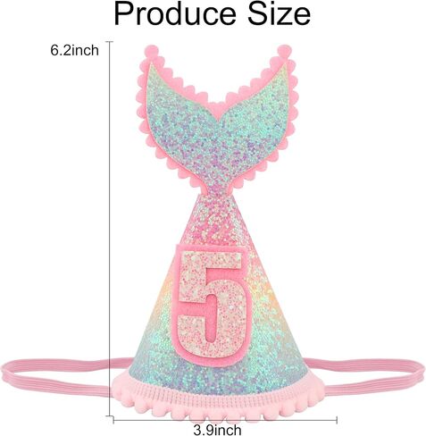 5 years old Mermaid Tail Birthday Hat for Baby Girl Pink Sparkle Sequined Mermaid Tail Headband Princess Birthday Party Supplies in Saudi Arabia