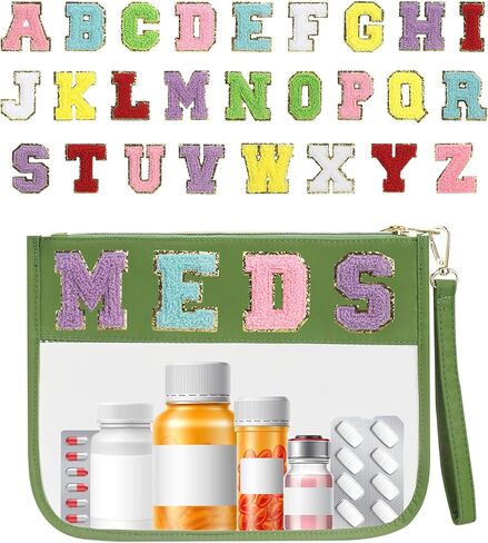 Custom Snack Bag with 52 Pcs Chenille Letter Patches,Preppy Makeup Bag,Clear Zipper Bag Multi-purpose Transparent PVC Pouch,Monogram DIY Stadium Purse Organizer Pouch with Wrist Strap(Green) in Saudi Arabia