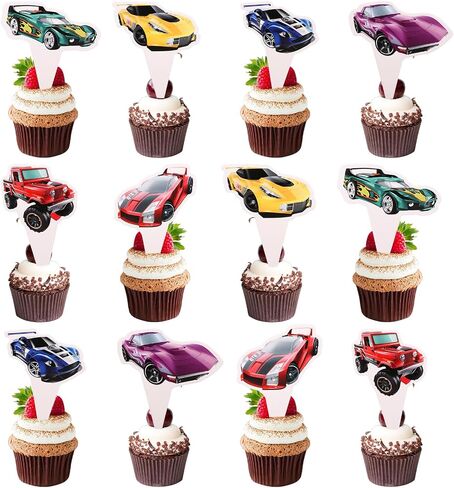 Classic Cars 36 pcs Cupcake Toppers, Racing Car Theme Party Supplies Favors,Cake Picks For Birthday Anniversary Wedding Engagement Party Decorations in Saudi Arabia