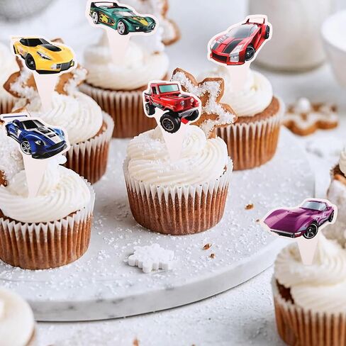 Classic Cars 36 pcs Cupcake Toppers, Racing Car Theme Party Supplies Favors,Cake Picks For Birthday Anniversary Wedding Engagement Party Decorations in Saudi Arabia