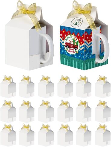 PYD Life 20 Pack 11 OZ Sublimation Mugs Blanks Gift Boxes Bulk Matte White 5.5" x 3.3" x 7.7" with Golden Ribbon for Heat Press Transfer in Saudi Arabia
