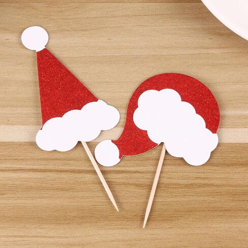 AMOSFUN Christmas Glitter Cake Toppers Santa Claus Hat Insert Cake Card Decoration Cupcake Picks Fruit Picks Dessert Toppers for Xmas Festival Party Favors 36PCS in Saudi Arabia