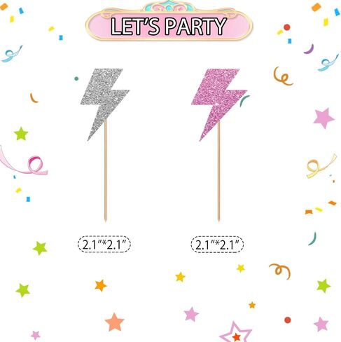 24pcs Lightning Cupcake Toppers, Lightning Bolt Cupcake Toppers, Pink Glitter Weather Cake Decoration for Baby Shower, Lightning Weather Themed Birthday Party Supplies in Saudi Arabia