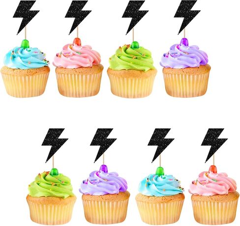 24pcs Lightning Cupcake Toppers, Lightning Bolt Cupcake Toppers, Pink Glitter Weather Cake Decoration for Baby Shower, Lightning Weather Themed Birthday Party Supplies in Saudi Arabia