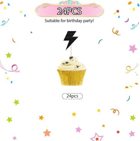 24pcs Lightning Cupcake Toppers, Lightning Bolt Cupcake Toppers, Pink Glitter Weather Cake Decoration for Baby Shower, Lightning Weather Themed Birthday Party Supplies in Saudi Arabia