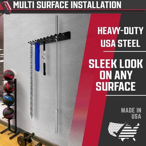 رف تخزين الصالة الرياضية أوميغا من الولايات المتحدة الأمريكية 9 أو 11 خطاف منظم حائط لصالة الألعاب الرياضية شديد التحمل - تخزين ملحقات الصالة الرياضية - أشرطة المقاومة، حبال القفز، الحدائد، أحزمة الرفع، ملحقات الكابلات in Kuwait