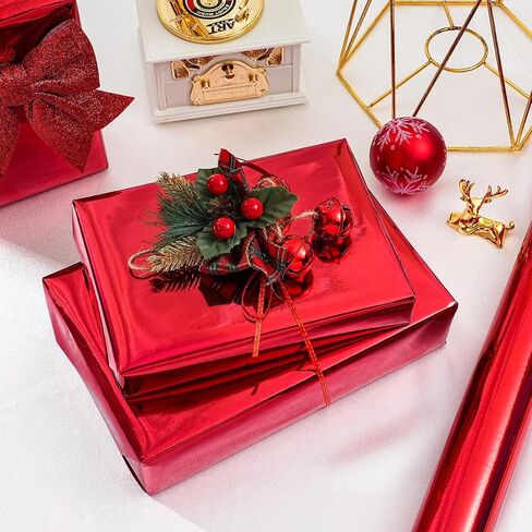 Red Metallic Wrapping Paper, Solid Color Glossy Gift Wrapping Paper for Wedding, Valentine's Day, Birthday, Christmas, Baby Shower, DIY Bouquet -17 Inches X 32.8 Feet in Saudi Arabia