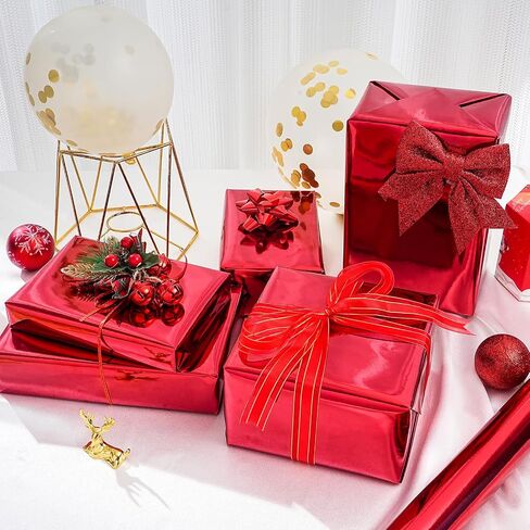 Red Metallic Wrapping Paper, Solid Color Glossy Gift Wrapping Paper for Wedding, Valentine's Day, Birthday, Christmas, Baby Shower, DIY Bouquet -17 Inches X 32.8 Feet in Saudi Arabia