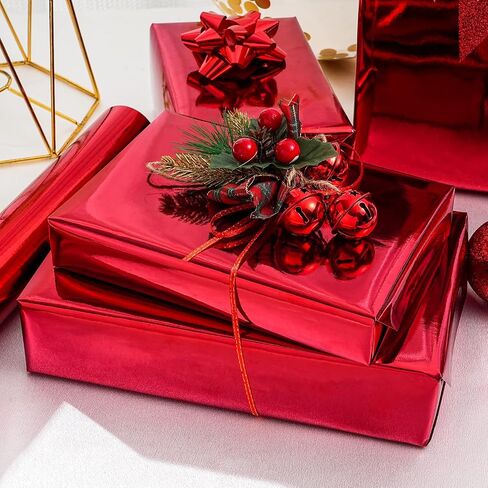 Red Metallic Wrapping Paper, Solid Color Glossy Gift Wrapping Paper for Wedding, Valentine's Day, Birthday, Christmas, Baby Shower, DIY Bouquet -17 Inches X 32.8 Feet in Saudi Arabia