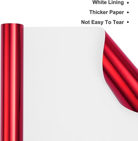Red Metallic Wrapping Paper, Solid Color Glossy Gift Wrapping Paper for Wedding, Valentine's Day, Birthday, Christmas, Baby Shower, DIY Bouquet -17 Inches X 32.8 Feet in Saudi Arabia
