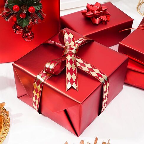 Ulmasinn Red Matte Metallic Wrapping Paper, Solid Color Gift Wrapping Paper for Weddings, Valentine's Day, Birthdays, Christmas, Baby Shower, DIY Bouquets - 17 inches X 32.8 feet in Kuwait