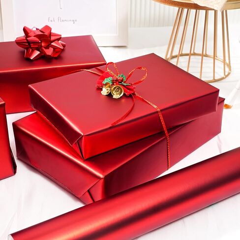 Ulmasinn Red Matte Metallic Wrapping Paper, Solid Color Gift Wrapping Paper for Weddings, Valentine's Day, Birthdays, Christmas, Baby Shower, DIY Bouquets - 17 inches X 32.8 feet in Kuwait