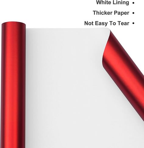 Ulmasinn Red Matte Metallic Wrapping Paper, Solid Color Gift Wrapping Paper for Weddings, Valentine's Day, Birthdays, Christmas, Baby Shower, DIY Bouquets - 17 inches X 32.8 feet in Kuwait