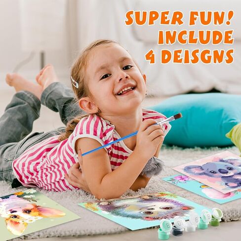 QEUOYSS 4 طلاء بالأرقام للأطفال الذين تتراوح أعمارهم بين 8-12 مجموعة طلاء DIY للفتيات والأولاد والبالغين المبتدئين الحرف اليدوية للفتيات الذين تتراوح أعمارهم بين 4-8 مجموعات طلاء زيتي أكريليك حسب الأرقام مثالية لديكور الهدايا 8 × 8 بوصة (4 عبوات حلم) in Saudi Arabia