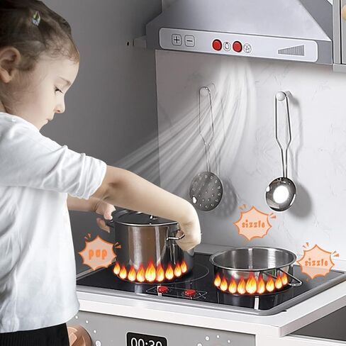 Wooden Play Kitchen, Kids Kitchen Playset with Microwave, Oven, Sink, Real Lights & Sounds,Wooden Chef Pretend Play Set for Boys and Girls in Saudi Arabia