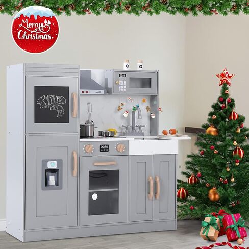 Wooden Play Kitchen, Kids Kitchen Playset with Microwave, Oven, Sink, Real Lights & Sounds,Wooden Chef Pretend Play Set for Boys and Girls in Saudi Arabia