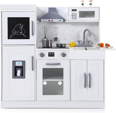 Wooden Play Kitchen, Kids Kitchen Playset with Microwave, Oven, Sink, Real Lights & Sounds,Wooden Chef Pretend Play Set for Boys and Girls in Saudi Arabia