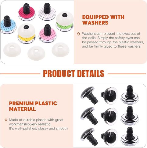 Tanstic 48Pcs 20mm Glitter Plastic Safety Eyes Half Round Eyes Stuffed Animal Eyes for DIY of Puppet, Bear, Toy Doll Making Supplies in Saudi Arabia