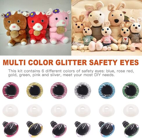 Tanstic 48Pcs 20mm Glitter Plastic Safety Eyes Half Round Eyes Stuffed Animal Eyes for DIY of Puppet, Bear, Toy Doll Making Supplies in Saudi Arabia