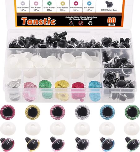 Tanstic 48Pcs 20mm Glitter Plastic Safety Eyes Half Round Eyes Stuffed Animal Eyes for DIY of Puppet, Bear, Toy Doll Making Supplies in Saudi Arabia