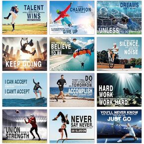 12 Pcs Sports High School Motivational Posters for Classroom Educational Inspirational Sports Posters Growth Mindset Wall Art Print Poster Decorations Supplies for Teachers Students School Office