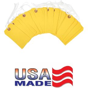 100 Tags 4 3/4" x 2 3/8" Size 5 Yellow Inventory Shipping Hang Tag with String by Gitway…